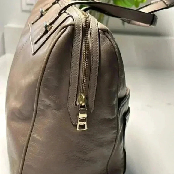 Coach F30965 TAYLOR Leather BOWLER SATCHEL Bag Purse Gray Taupe Color - Picture 6 of 16